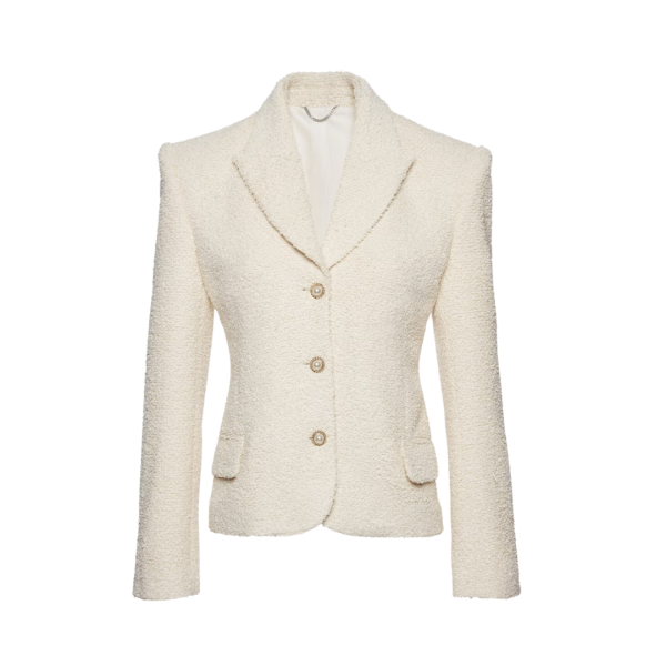 Blazer bouclé MAGDA BUTRYM ajusté beige bouton perle dorée
