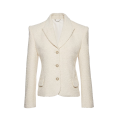 Blazer bouclé ajusté beige bouton perle dorée