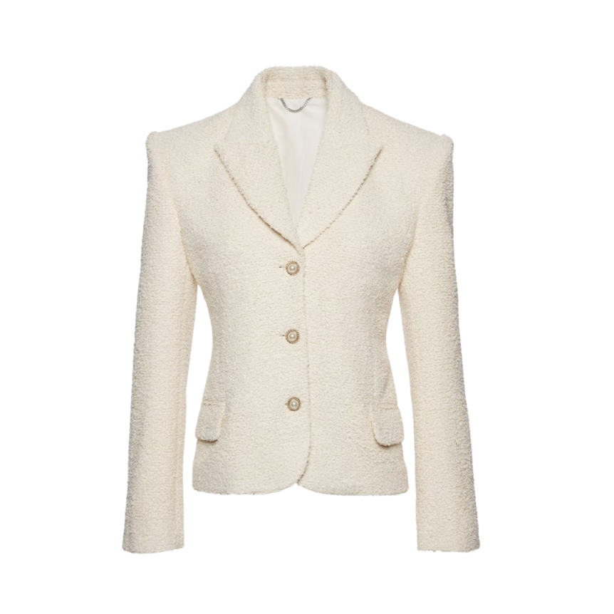 Blazer bouclé MAGDA BUTRYM ajusté beige bouton perle dorée