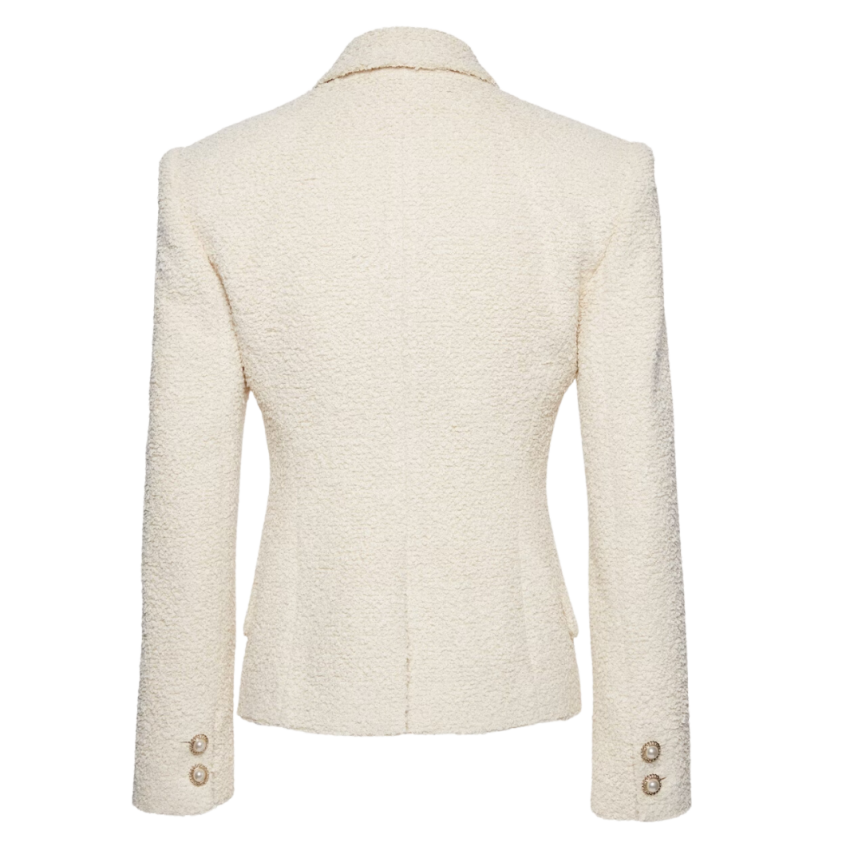 Blazer bouclé MAGDA BUTRYM ajusté beige bouton perle dorée