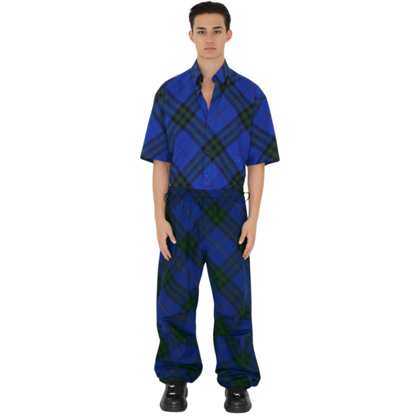 Chemise en coton BURBERRY bleu roi à carreaux check vert