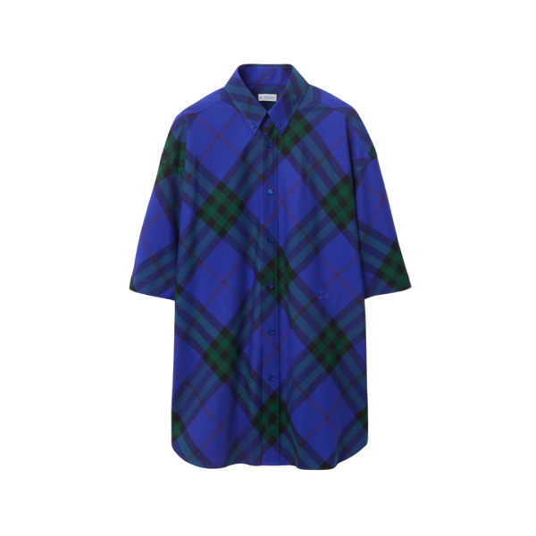 Chemise en coton BURBERRY bleu roi à carreaux check vert