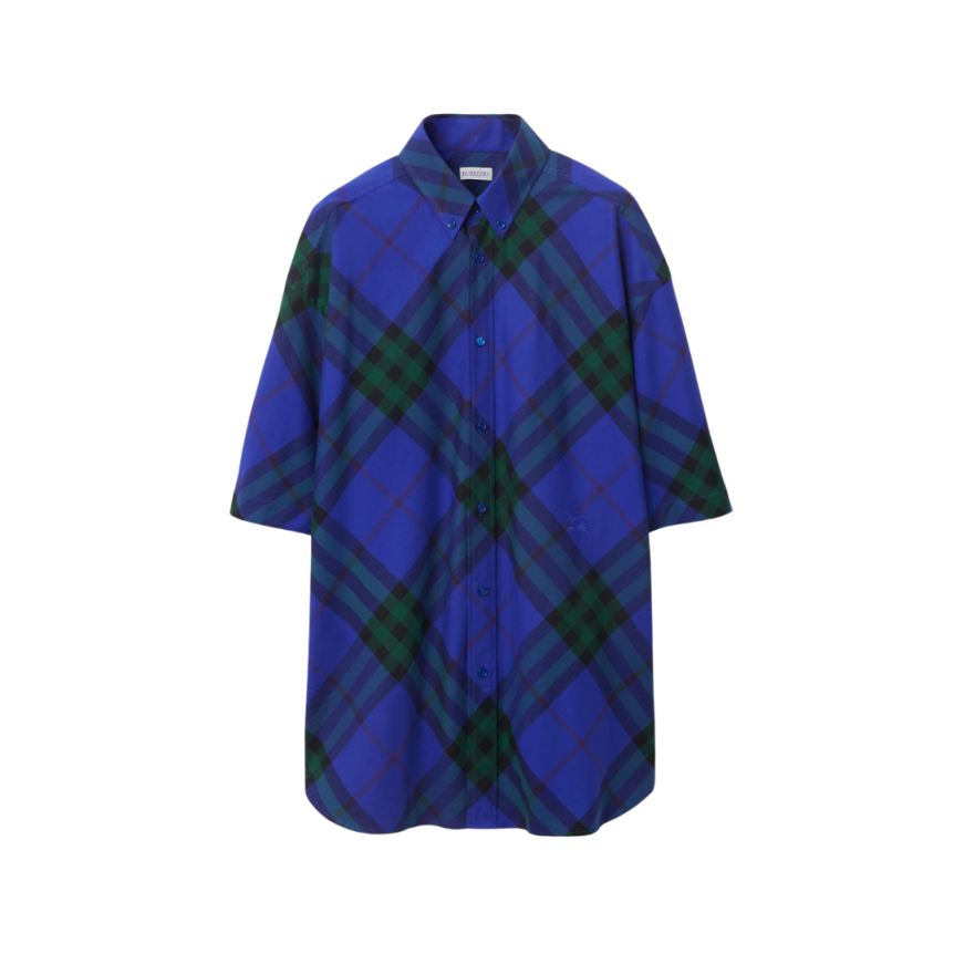 Chemise en coton BURBERRY bleu roi à carreaux check vert