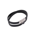 Double bracelet cuir noir double logo triangle métal