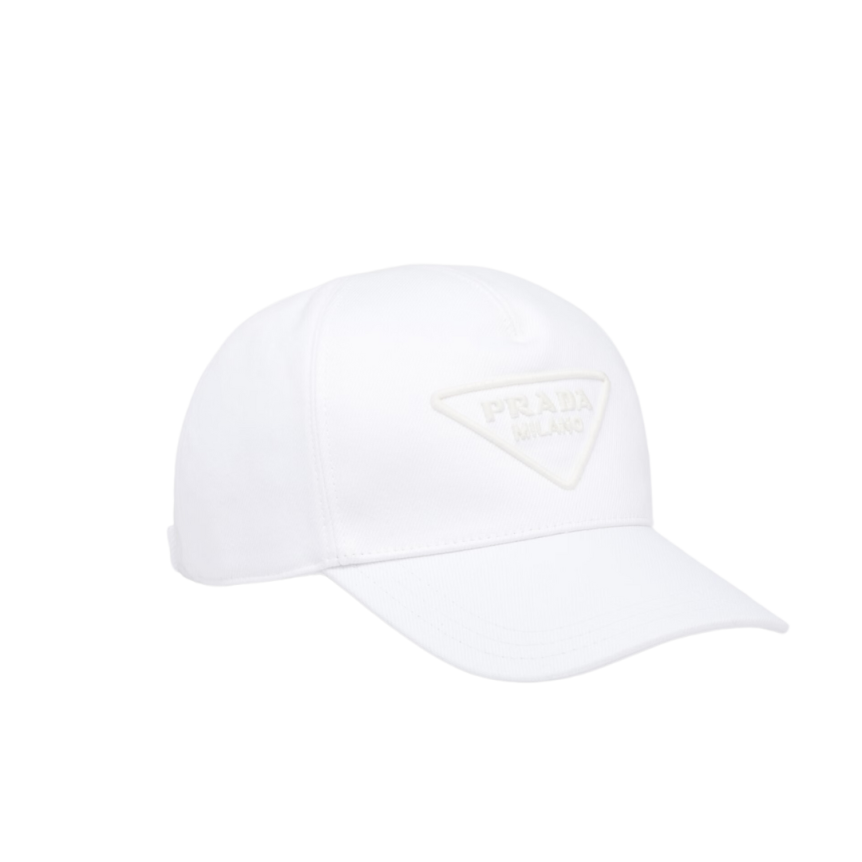 Casquette PRADA drill coton blanc logo triangle émail