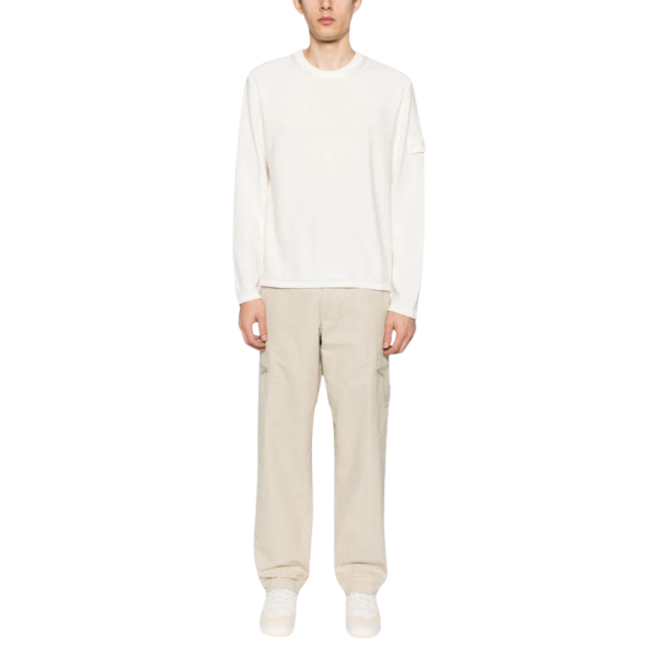 Pull STONE ISLAND  col rond coton cachemire côtelé blanc Ghost