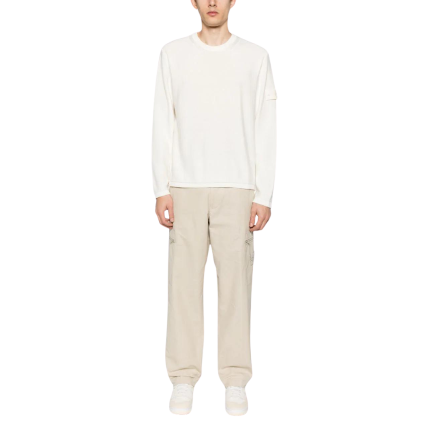 Pull STONE ISLAND  col rond coton cachemire côtelé blanc Ghost