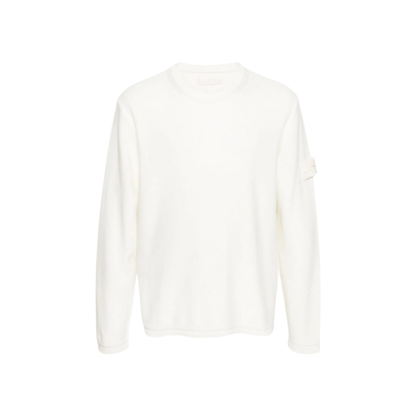 Pull STONE ISLAND  col rond coton cachemire côtelé blanc Ghost