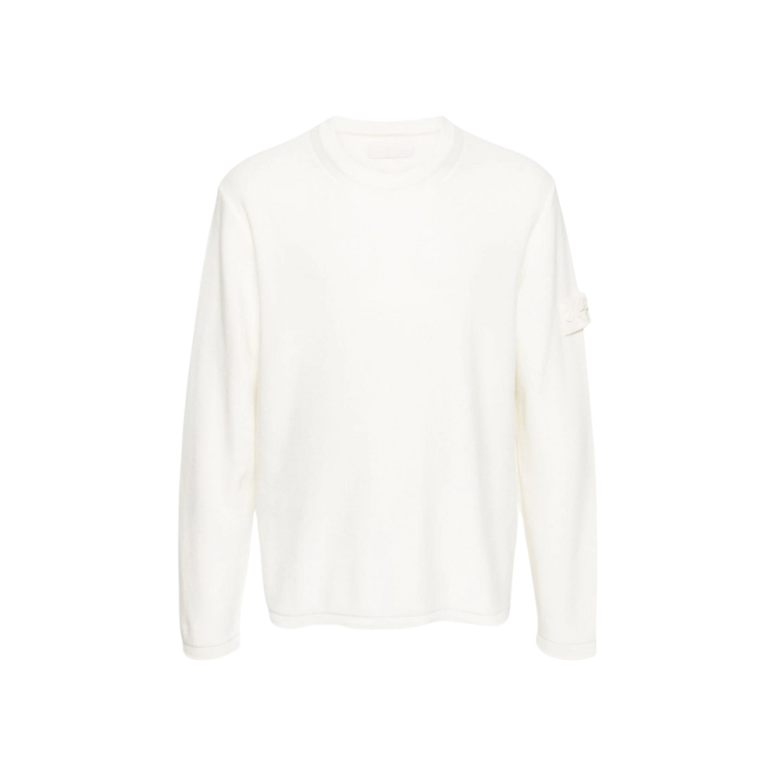 Pull STONE ISLAND  col rond coton cachemire côtelé blanc Ghost