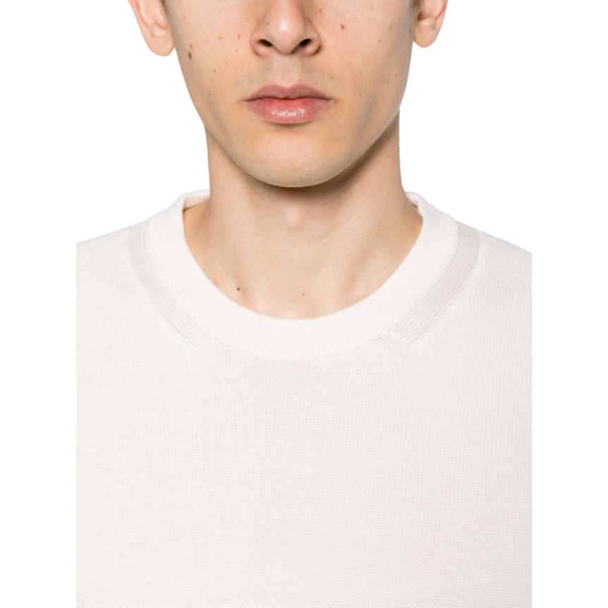 Pull STONE ISLAND  col rond coton cachemire côtelé blanc Ghost