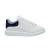 Sneakers Oversize cuir blanc talon daim bleu marine semelle blanche