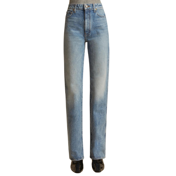 Jeans taille Haute KHAITE Danielle droit long denim bleu bryce