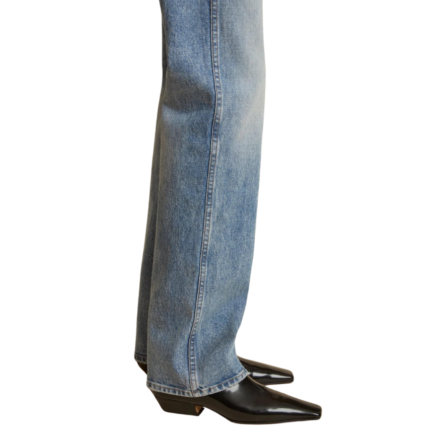 Jeans taille Haute KHAITE Danielle droit long denim bleu bryce