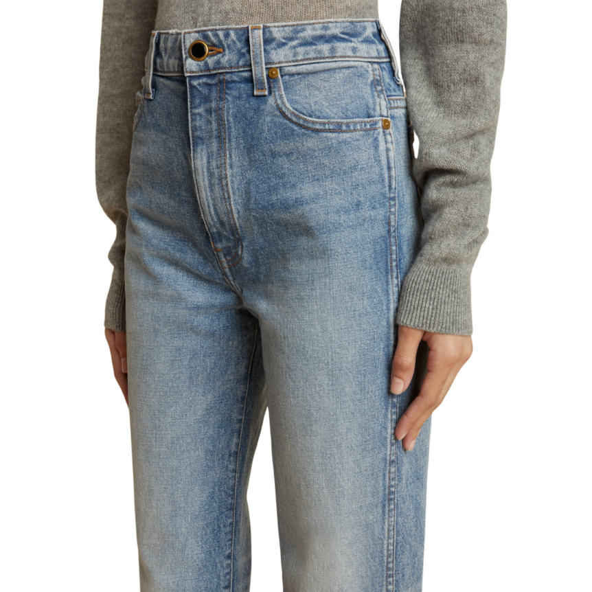 Jeans taille Haute KHAITE Danielle droit long denim bleu bryce