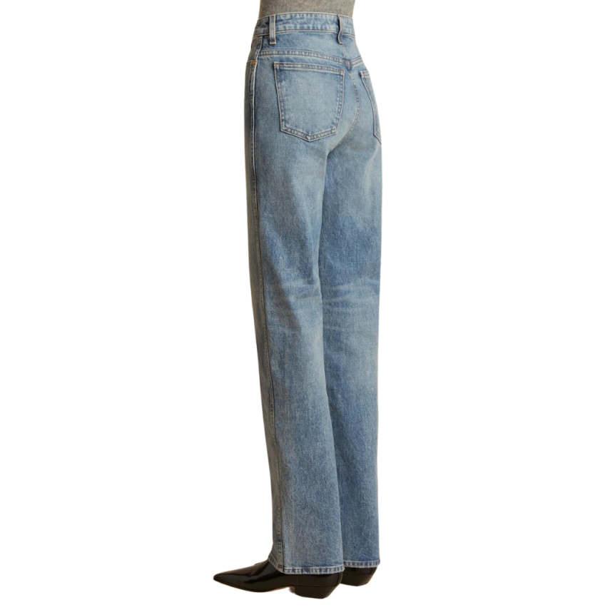 Jeans taille Haute KHAITE Danielle droit long denim bleu bryce