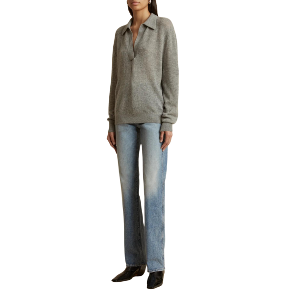 Jeans taille Haute KHAITE Danielle droit long denim bleu bryce