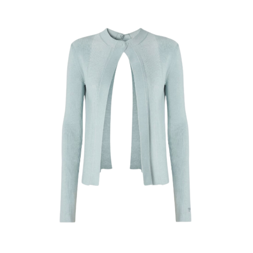 Cardigan FENDI bouton ouvert maille côtelé laine coton bleu clair