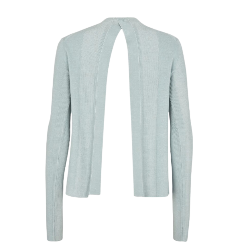 Cardigan FENDI bouton ouvert maille côtelé laine coton bleu clair