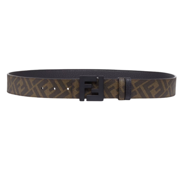Ceinture réversible FENDI cuir grainé tissu marron FF boucle noire