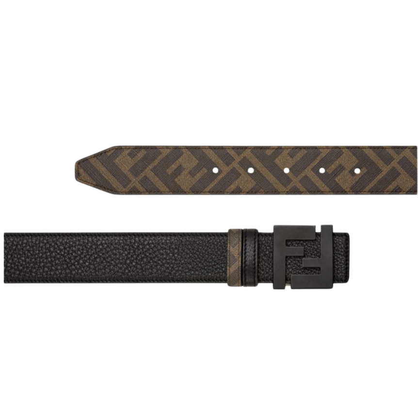 Ceinture réversible FENDI cuir grainé tissu marron FF boucle noire