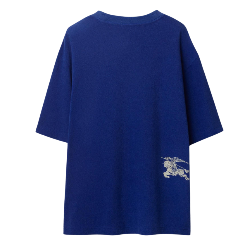T-shirt col rond BURBERRY coton éponge bleu roi motif Equestrian Knight