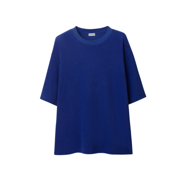 T-shirt col rond BURBERRY coton éponge bleu roi motif Equestrian Knight