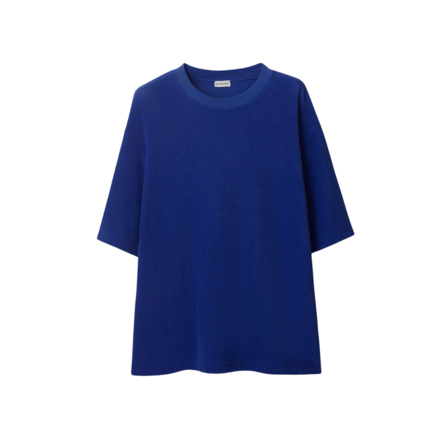 T-shirt col rond BURBERRY coton éponge bleu roi motif Equestrian Knight