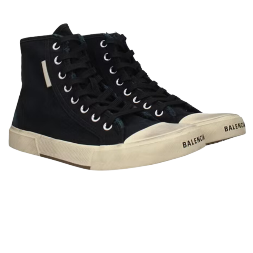 Sneaker BALENCIAGA Paris High Top coton déchiré noir gomme noire