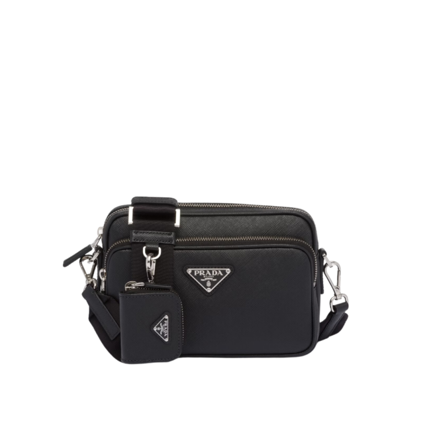 Sac porté épaule PRADA cuir Saffiano noir bandouliere