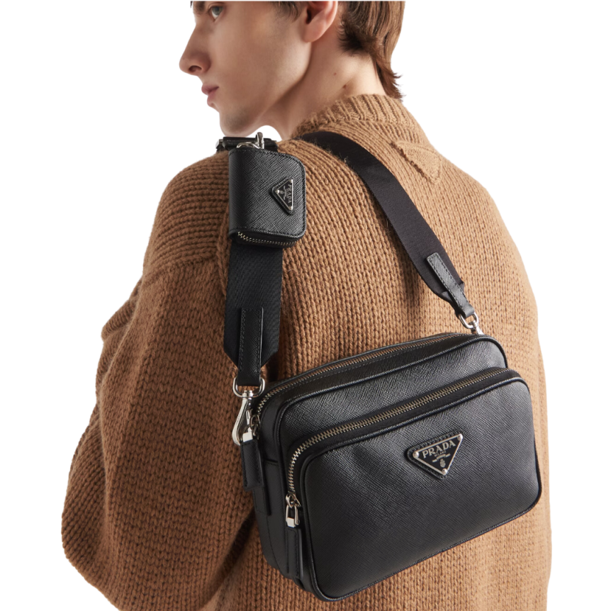 Sac porté épaule PRADA cuir Saffiano noir bandouliere
