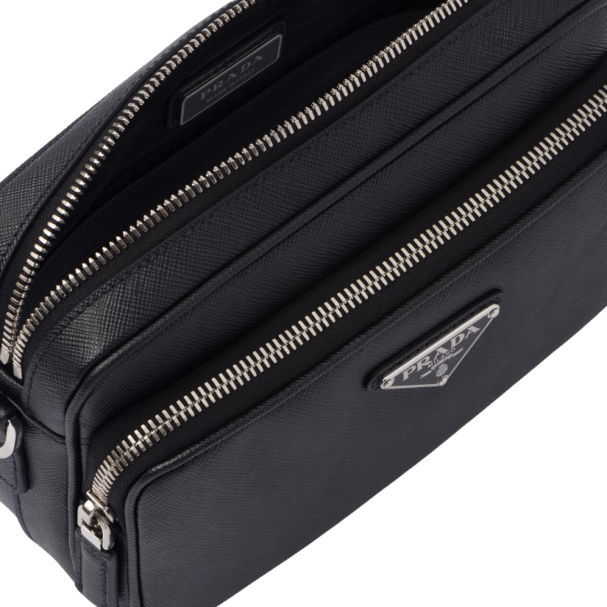 Sac porté épaule PRADA cuir Saffiano noir bandouliere