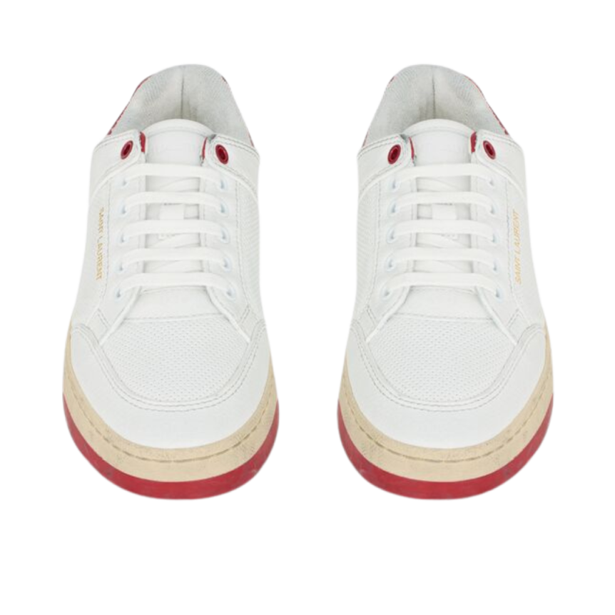 baskets basses SAINT LAURENT 61 cuir blanc rouge semelle effet usé