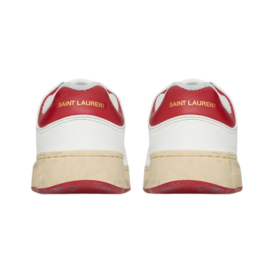 baskets basses SAINT LAURENT 61 cuir blanc rouge semelle effet usé