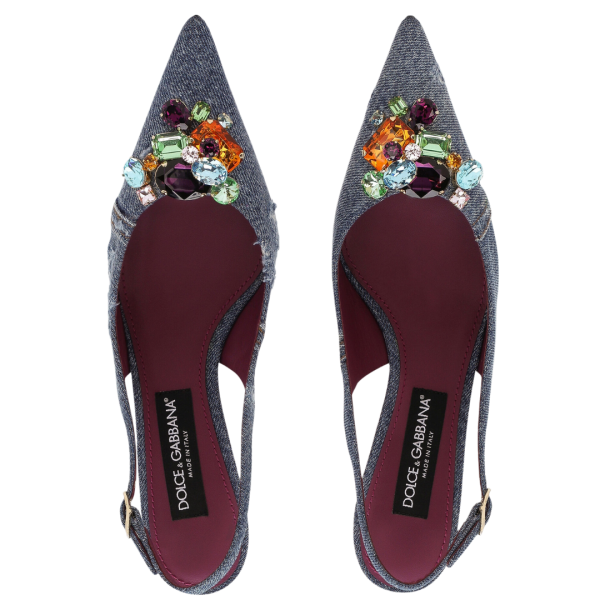 Slingback DOLCE & GABBANA denim patchwork ornements cristaux multicolore