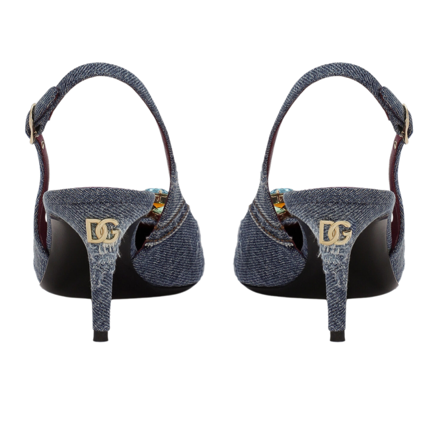 Slingback DOLCE & GABBANA denim patchwork ornements cristaux multicolore