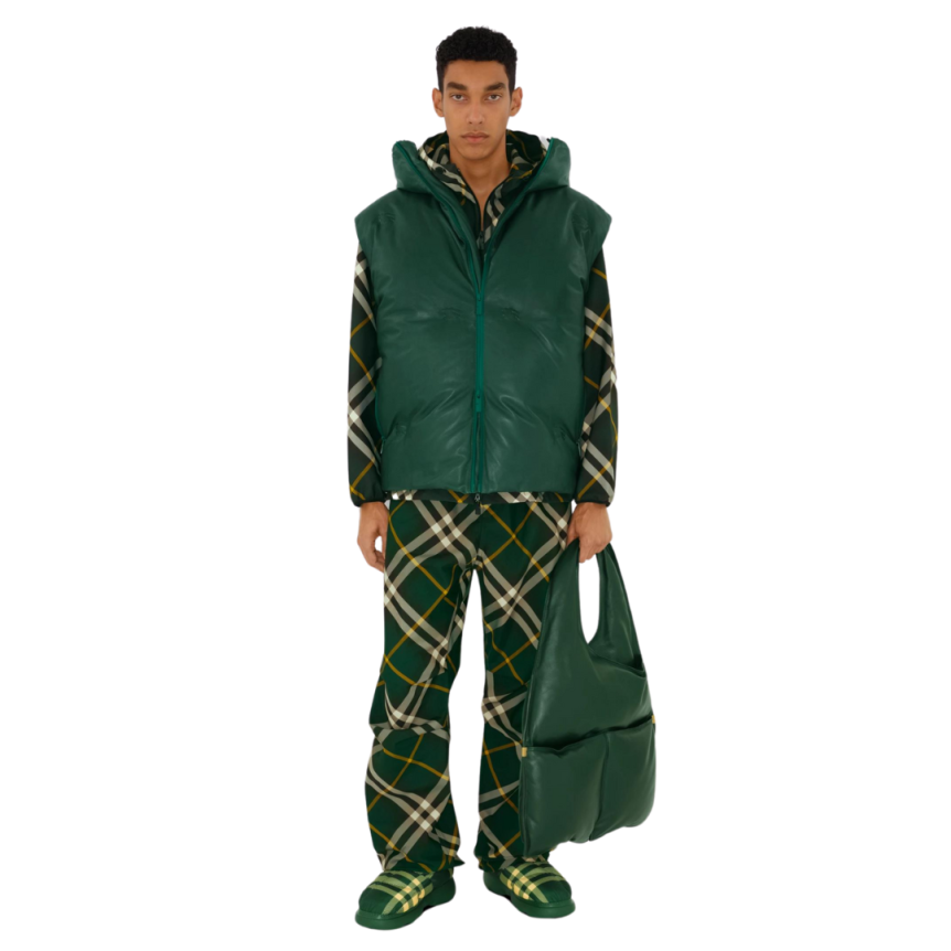Pantalon à carreaux BURBERRY nylon check vert jaune