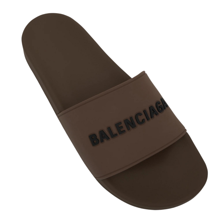 Sandale Claquette BALENCIAGA Pool gomme beige logo noir