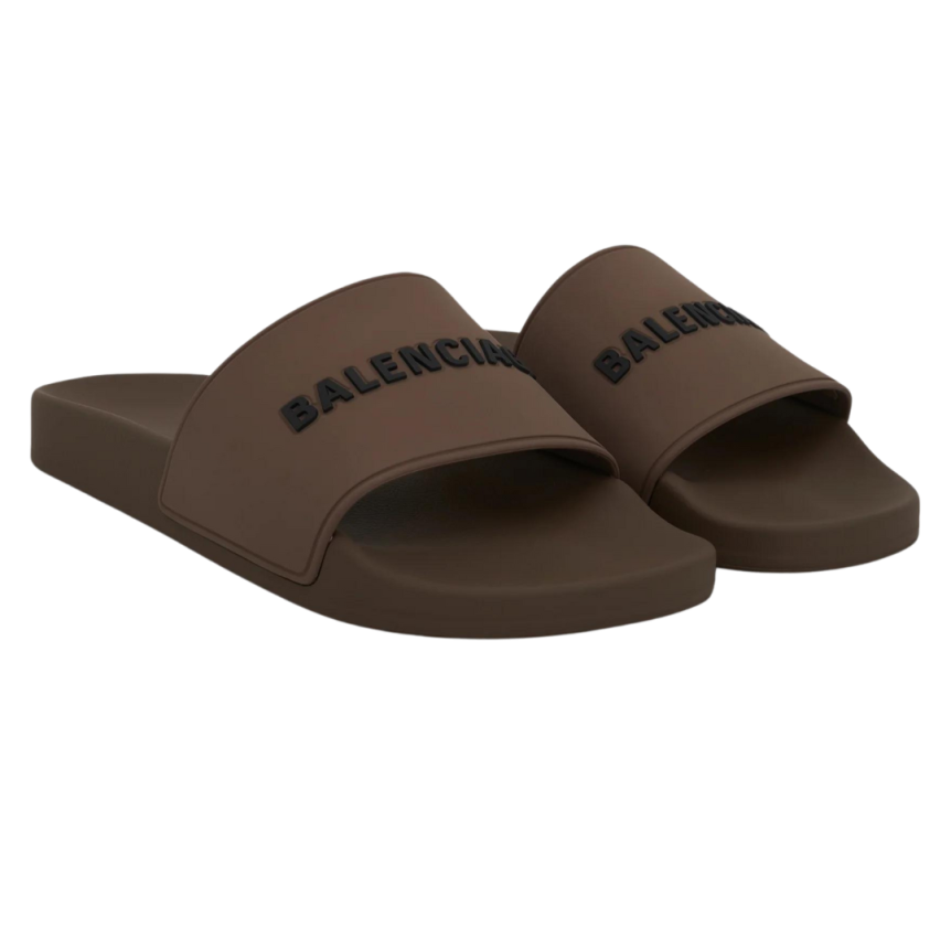 Sandale Claquette BALENCIAGA Pool gomme beige logo noir