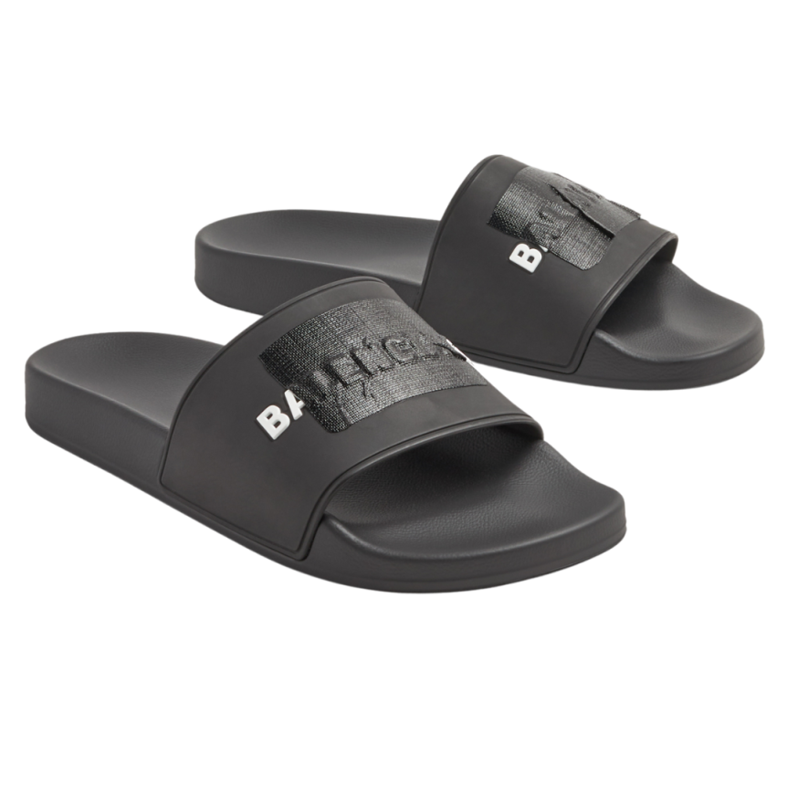 Claquette BALENCIAGA noir logo scotch