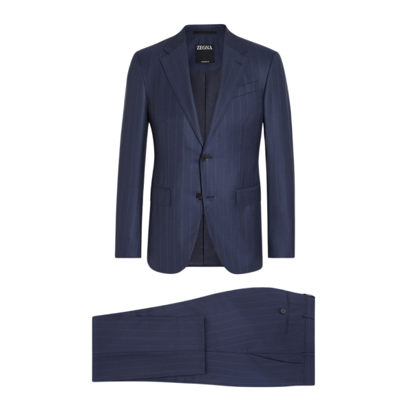 Costume ZEGNA laine bleu marine fines rayures bleu ciel