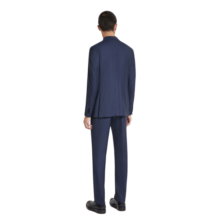 Costume ZEGNA laine bleu marine fines rayures bleu ciel