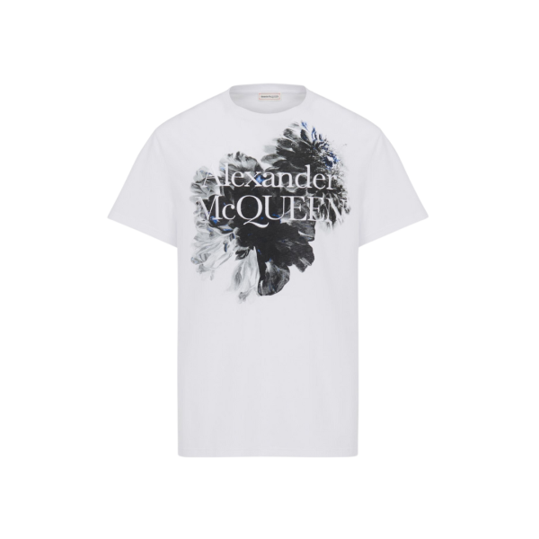 T-shirt À Logo ALEXANDER MCQUEEN Dutch Flower coton blanc fleurs noires