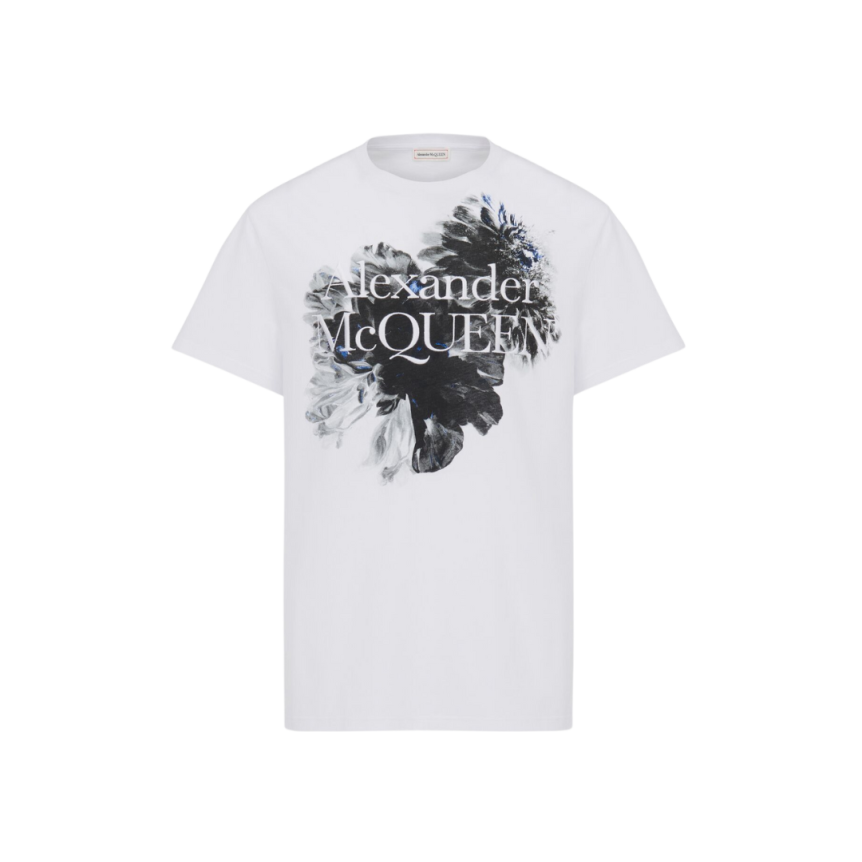 T-shirt À Logo ALEXANDER MCQUEEN Dutch Flower coton blanc fleurs noires