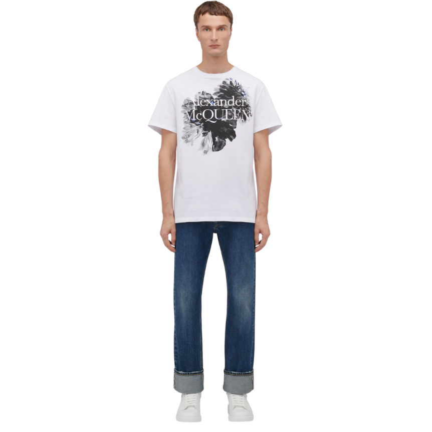 T-shirt À Logo ALEXANDER MCQUEEN Dutch Flower coton blanc fleurs noires