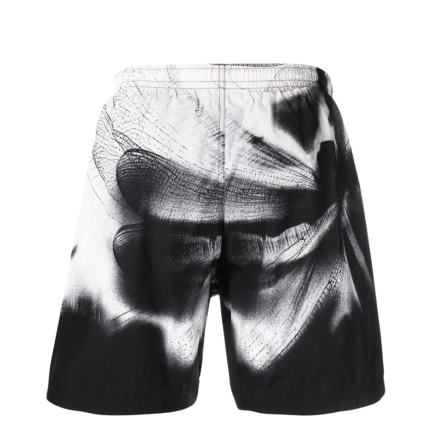 short de bain ALEXANDER MCQUEEN blanc imprimé Dragonfly libellule noire