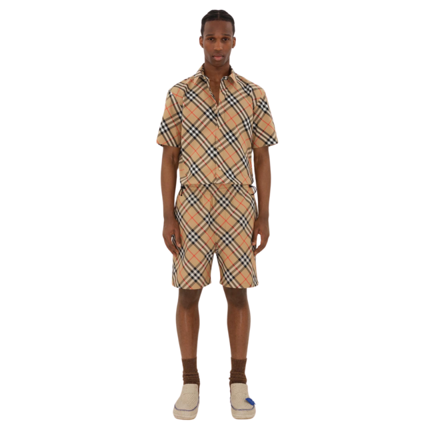 Chemise BURBERRY manches courtes popeline coton Check beige