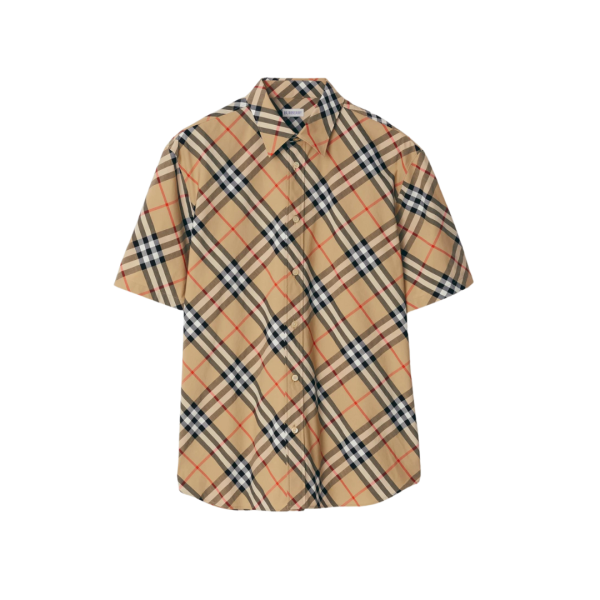 Chemise BURBERRY manches courtes popeline coton Check beige