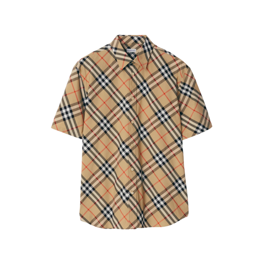 Chemise BURBERRY manches courtes popeline coton Check beige