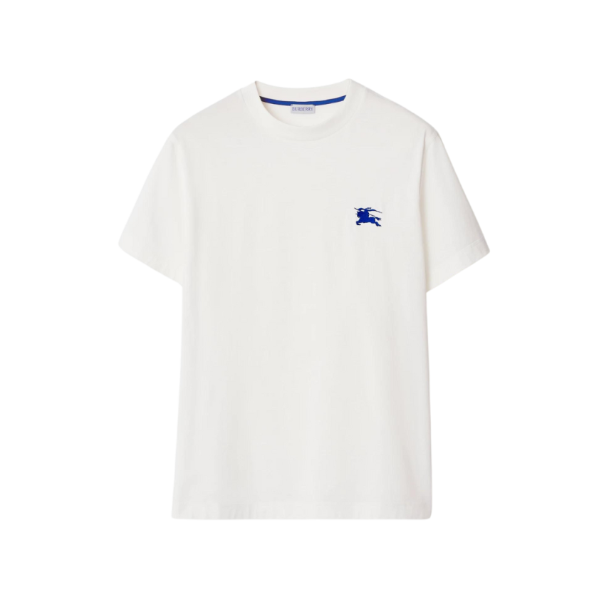 T-shirt BURBERRY jersey de coton blanc broderie chevalier équestre bleu