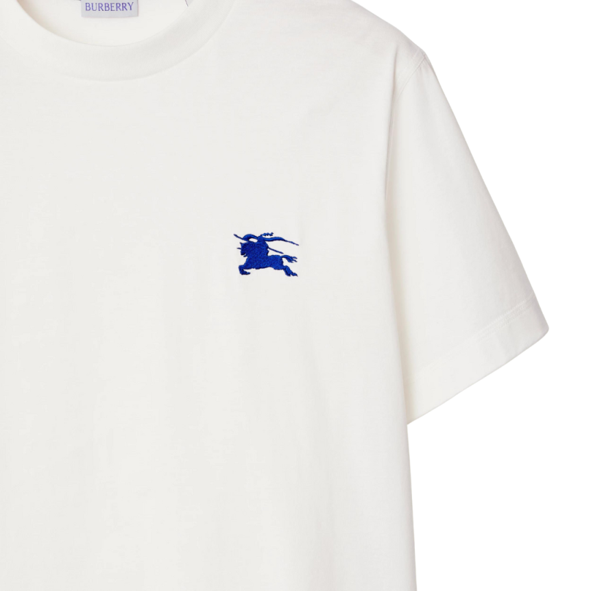 T-shirt BURBERRY jersey de coton blanc broderie chevalier équestre bleu